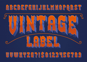 Vintage Label alphabet font. Old letters and numbers. Vector typeface for your typography design.