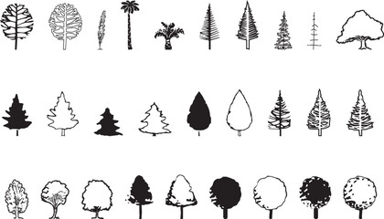 Vector Tree Elevation and Side View Symbols for Landscape Architecture Drawings