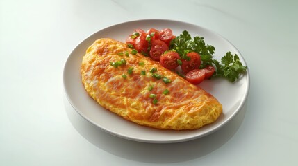 Cheese Omelette with Cherry Tomatoes and Parsley on White Plate

