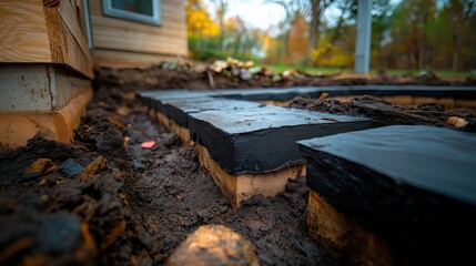 Freshly Laid Paving Stones in Muddy Backyard Construction Site
