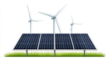 Sustainable Energy Solar Panels and Wind Turbines Generating Clean Power