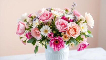 Obraz premium Elegant floral arrangement in a vase, pastel colors, happy mothers day, graphics, ma