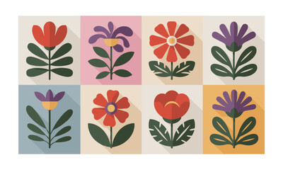 A collection of abstract modern floral illustrations arranged in a grid layout, easily scalable and editable.