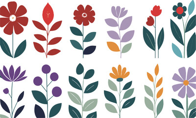 A collection of abstract modern floral illustrations arranged in a grid layout, easily scalable and editable.
