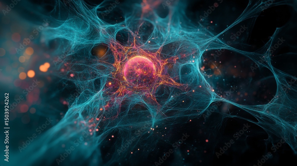 Aufkleber abstract molecular structure background with glowing atoms and connecting lines, futuristic design f