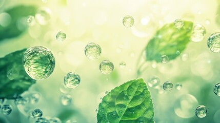 Refreshing Mint Leaves with Water Droplets in a Natural Green Setting