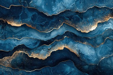Fototapeta premium Fluid abstract art waves digital creation modern design blue and gold high-resolution contemporary style