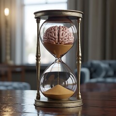 Brain Inside Hourglass Representing Memory Loss and Cognitive Decline in Alzheimer's Awareness