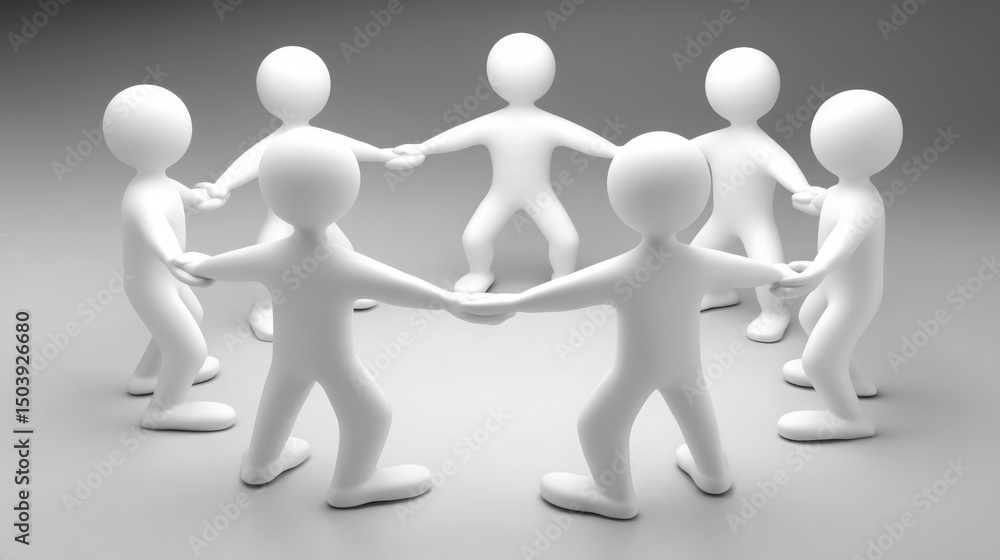 Poster a dynamic group of 3d people engaging in a handshake symbolizing agile teamwork and circular collabo