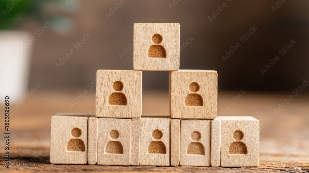Poster a carefully stacked pyramid of wooden blocks representing the agile organizational structure and mod