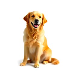 Photorealistic Portrait of a Friendly Golden Retriever Sitting, Soft Golden Fur, Happy Expression, Isolated on White, Sharp Focus, Studio Lighting, Square Format

