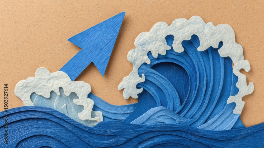 Poster innovative change management icon concept featuring wave pattern with upward arrows indicating posit