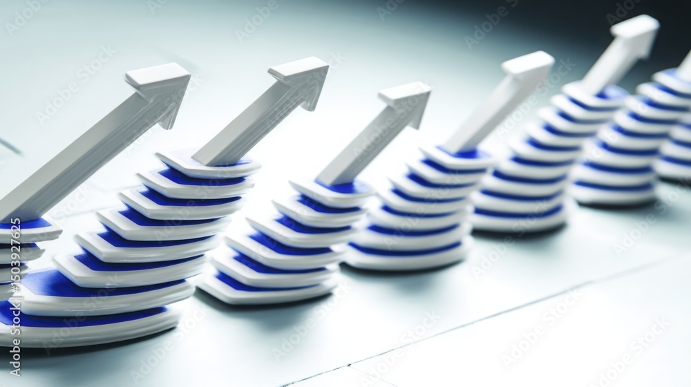 Poster innovative change management icon concept featuring wave pattern with upward arrows indicating posit