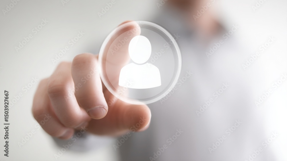 Poster conceptual representation of a hand reaching out to a user for client engagement in a digital contex