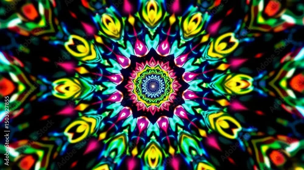 Poster 3d kaleidoscope mandala abstract background of trippy art psychedelic trance to open third eye with 