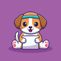 Adorable Cartoon Dog Holding a Blank Sign Perfect for Fitness, Pet, or Wellness Designs