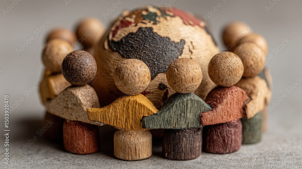 Poster cross-border team icon concept featuring a globe and diverse individuals representing global collabo