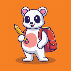 Adorable Panda Student with Backpack and Pencil Cute Back to School Illustration