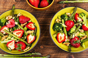 Tasty strawberries, asparagus salad.