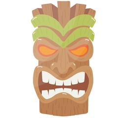 Hawaiian tribal totems with tiki mask cartoon