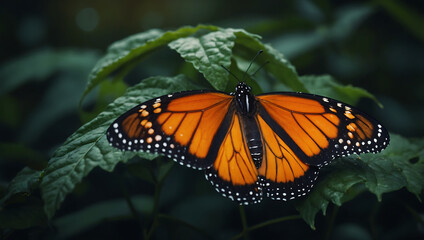 Monarch Butterfly on Leaf at Twilight