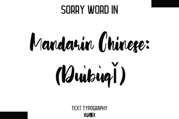 Mandarin Chinese: 对不起 (Duìbùqǐ)  -Sorry Word Cursive Bold Typography Text Phrase