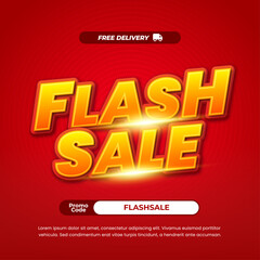 Shopping day Flash Sale discount deals Bright red gradient Editable text effect Simple Promotion Marketing banner
