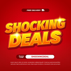 Shopping day Shocking Sale discount deals Bright red gradient Editable text effect Simple Promotion Marketing banner