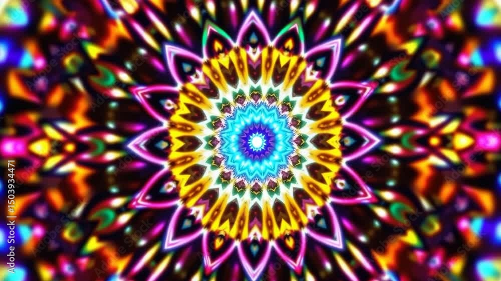 Poster 3d kaleidoscope mandala abstract background of trippy art psychedelic trance to open third eye with 