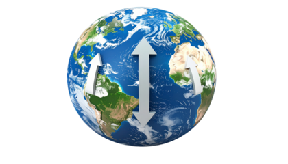 Globe with Arrows Indicating Financial Trends isolated on solid white background in  Png