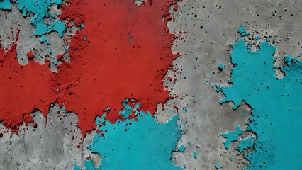 Fototapeta premium A bold red-to-cyan gradient cast over a rough, gritty concrete texture
