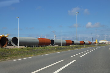 construction site for wind turbines on sea at the Maasvlakte