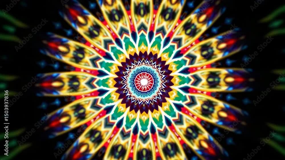 Poster 3d kaleidoscope mandala abstract background of trippy art psychedelic trance to open third eye with 