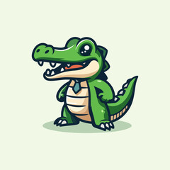 Fototapeta premium Adorable cartoon alligator wearing a blue tie, standing upright and smiling, perfect for business mascots, children's designs, or friendly animal branding.