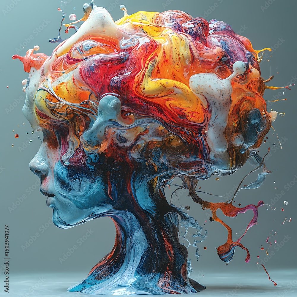 Aufkleber abstract artistic concept representing a mind with colorful liquid shapes and high resolution image