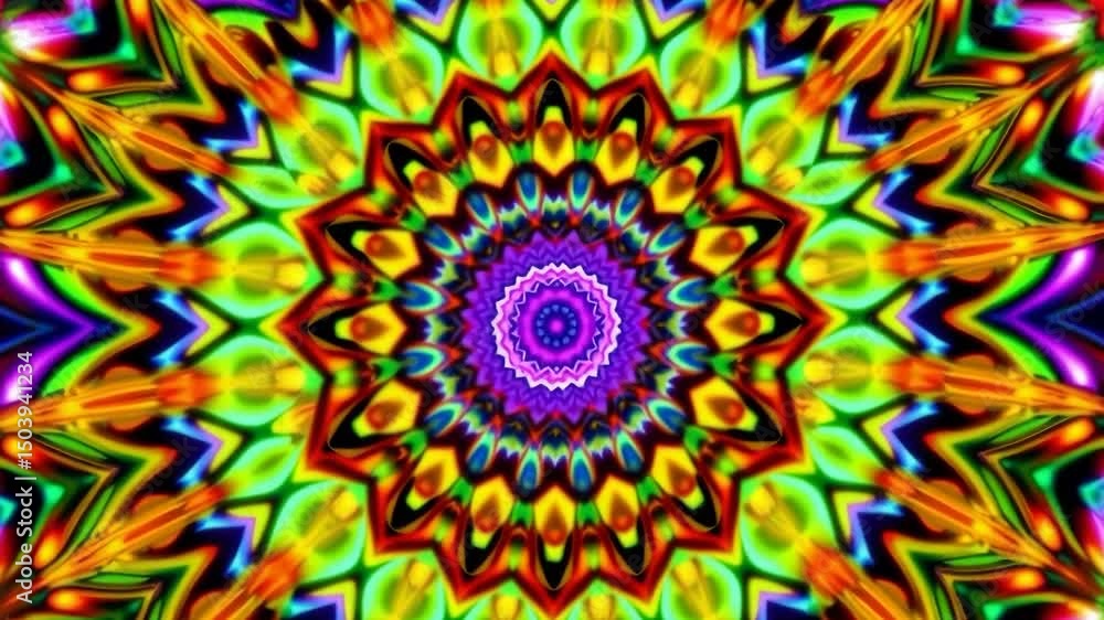 Poster 3d kaleidoscope mandala abstract background of trippy art psychedelic trance to open third eye with 