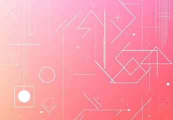Pink gradient background with white sacred geometry lines, flat design, simple shapes