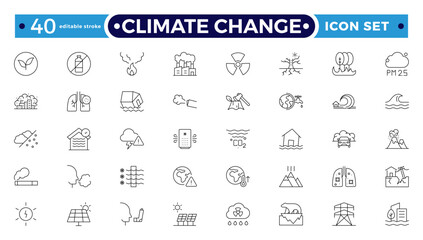 Climate Change Outline icon natural environment Carbon neutral and net zero concept greenhouse gas emissions Green energy, CO2 neutral, gas emissions, climate, ecology. Editable stroke outline icon.
