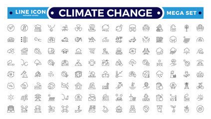 Climate Change Outline icon natural environment Carbon neutral and net zero concept greenhouse gas emissions Green energy, CO2 neutral, gas emissions, climate, ecology. Editable stroke outline icon.
