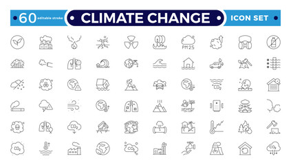 Climate Change Outline icon natural environment Carbon neutral and net zero concept greenhouse gas emissions Green energy, CO2 neutral, gas emissions, climate, ecology. Editable stroke outline icon.
