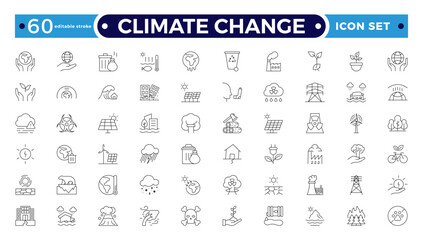 Climate Change Outline icon natural environment Carbon neutral and net zero concept greenhouse gas emissions Green energy, CO2 neutral, gas emissions, climate, ecology. Editable stroke outline icon.
