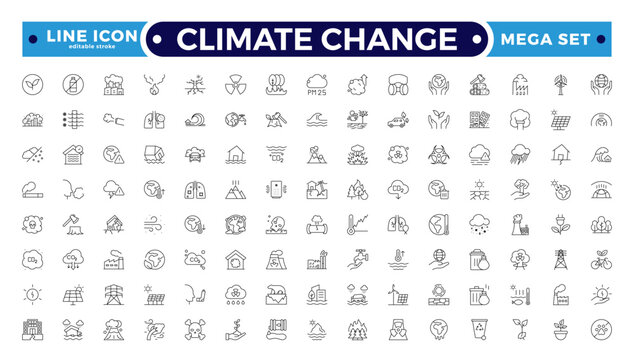 Climate Change Outline icon natural environment Carbon neutral and net zero concept greenhouse gas emissions Green energy, CO2 neutral, gas emissions, climate, ecology. Editable stroke outline icon.

