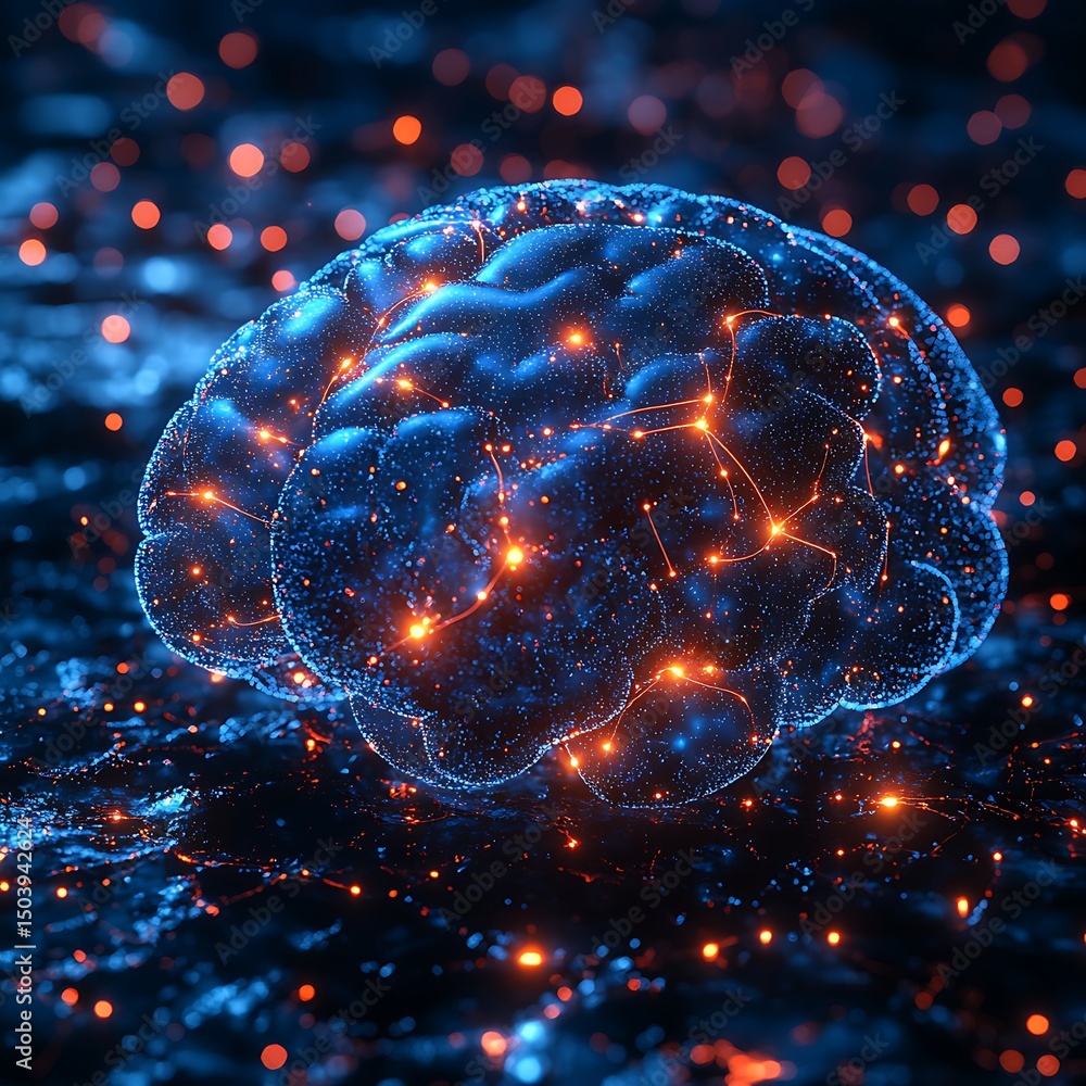 Aufkleber abstract futuristic illustration of a glowing human brain with neural network activity high resoluti