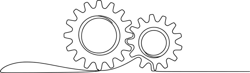 Interlocking gears continuous line art minimalist design