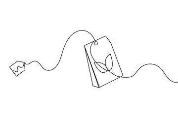 Obraz premium Tea bag continuous one line drawing and minimalist style isolate outline vector icon