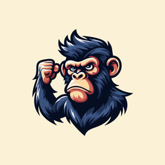 Obraz premium Flat Vector Ape Mascot Design Featuring Fierce Wild Animal Expression with Funny Monkey Character for Esport Gaming Avatar Team Logo and Jungle Theme Concept Perfect for Digital Sticker and Icon