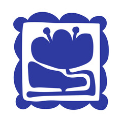 Matisse abstract flower art. Organic doodle shapes in trendy naive retro style. Contemporary posters and backgrounds. Floral botanic vector illustrations in blue colors.