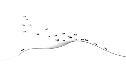 Ant March: A determined line of ants marches purposefully across a minimalist landscape, symbolizing perseverance, teamwork, and the relentless pursuit of common goal