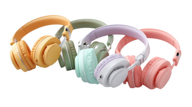 Pastel Headphones Collection: A stylish collection of pastel-colored wireless headphones, perfect for music lovers seeking a fashionable and comfortable listening experience.