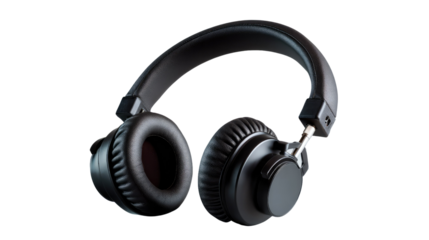 Black Headphones on Display: Sleek black headphones with plush earcups poised against a display, embodying immersive sound and unparalleled audio experience.